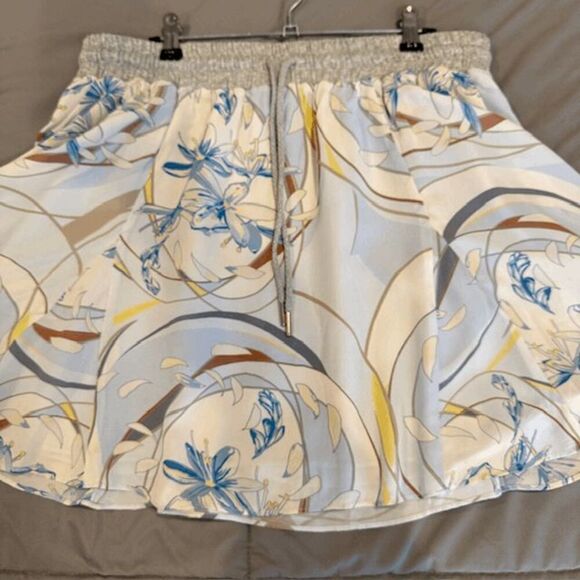 Reiss Yasmine Swirl Print Mini Skirt in Blue / Gray Drawstring Waist Size 10 - Picture 6 of 13
